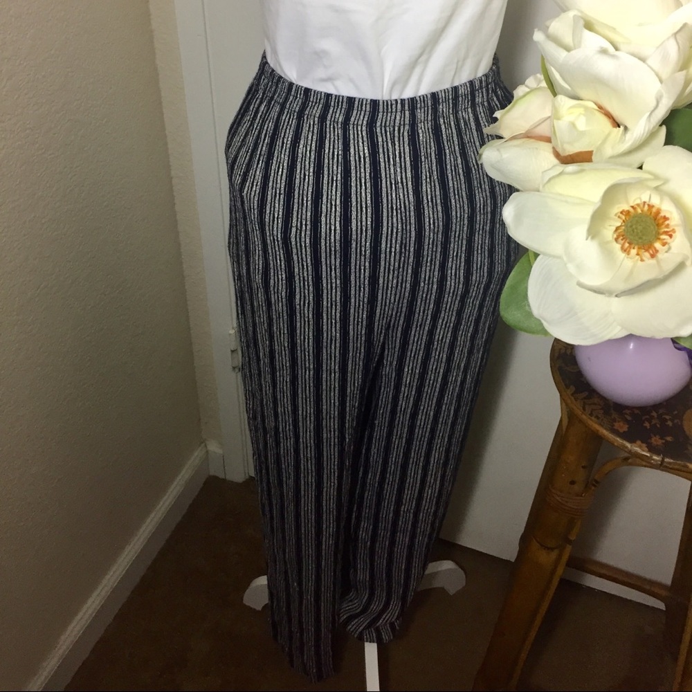 Striped Wide-Leg Women's Pants - Navy & White